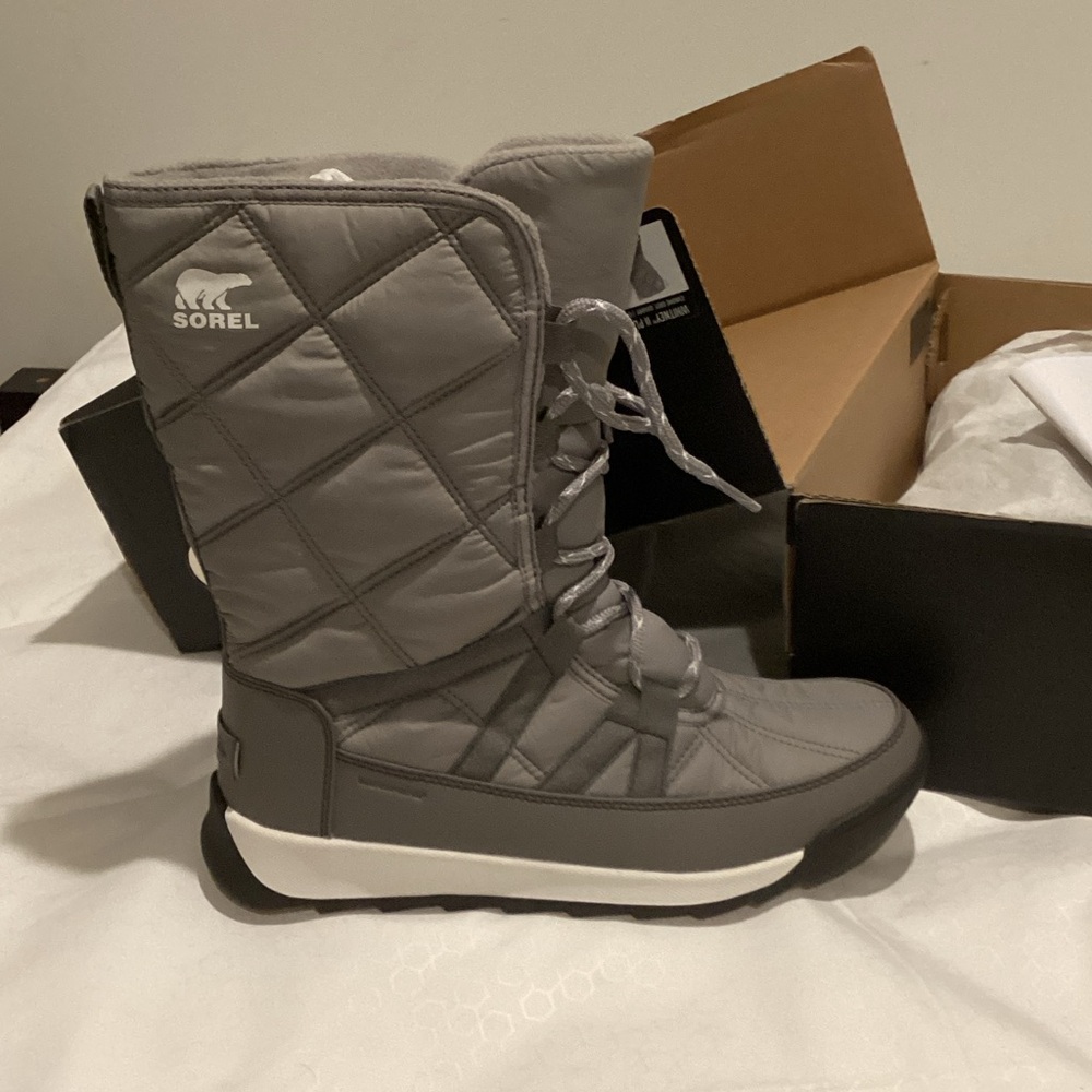 Sorel Women's Whitney II plus tall lace WP Size 9 Grey Lace-Up Winter Boot NIB
